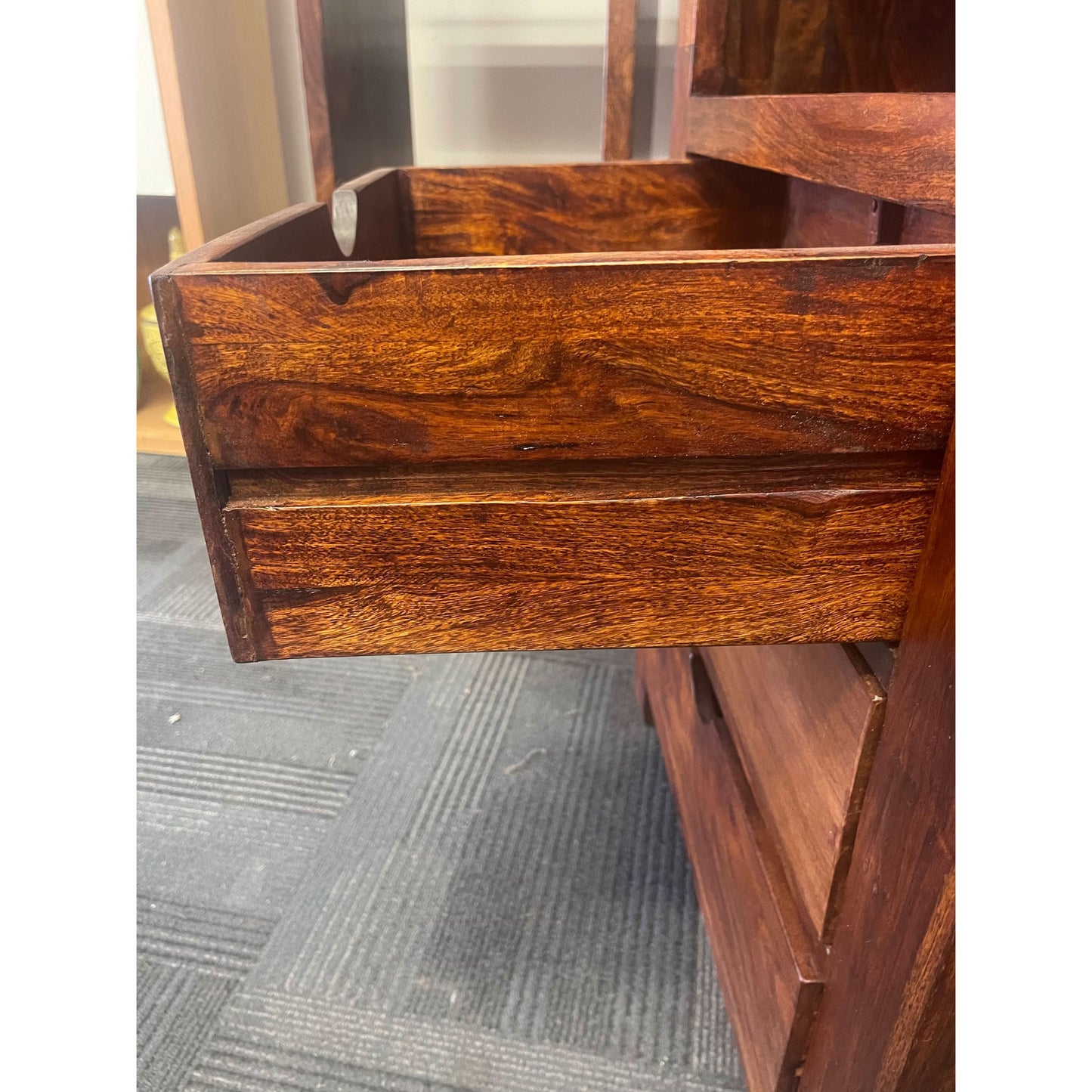 SOLID BENATO INDIAN ROSEWOOD 3 DRAWERS & 3 SHELVES BOOKCASE - FLOOR STOCK CLEARANCE