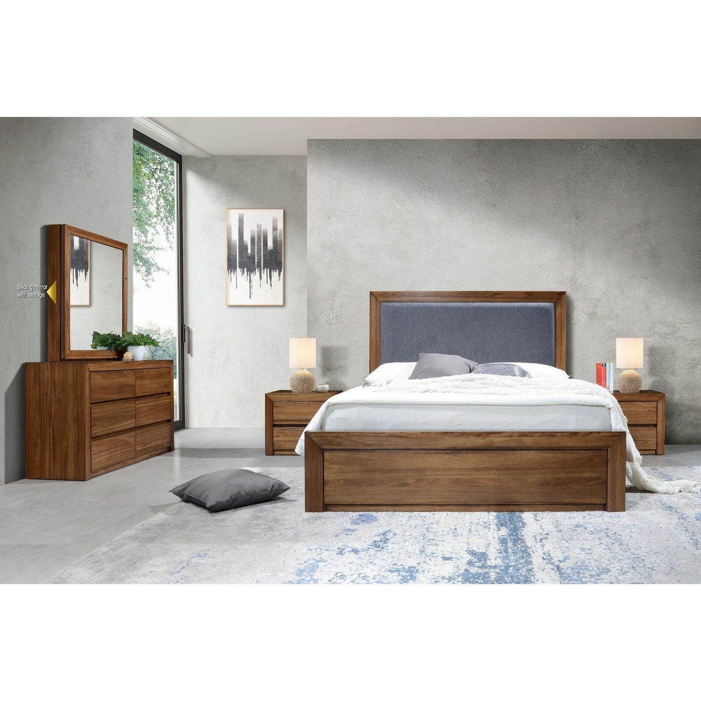 CARTAGENA KING BED IN PEBBLE WITH 2 PULLOUT DRAWERS