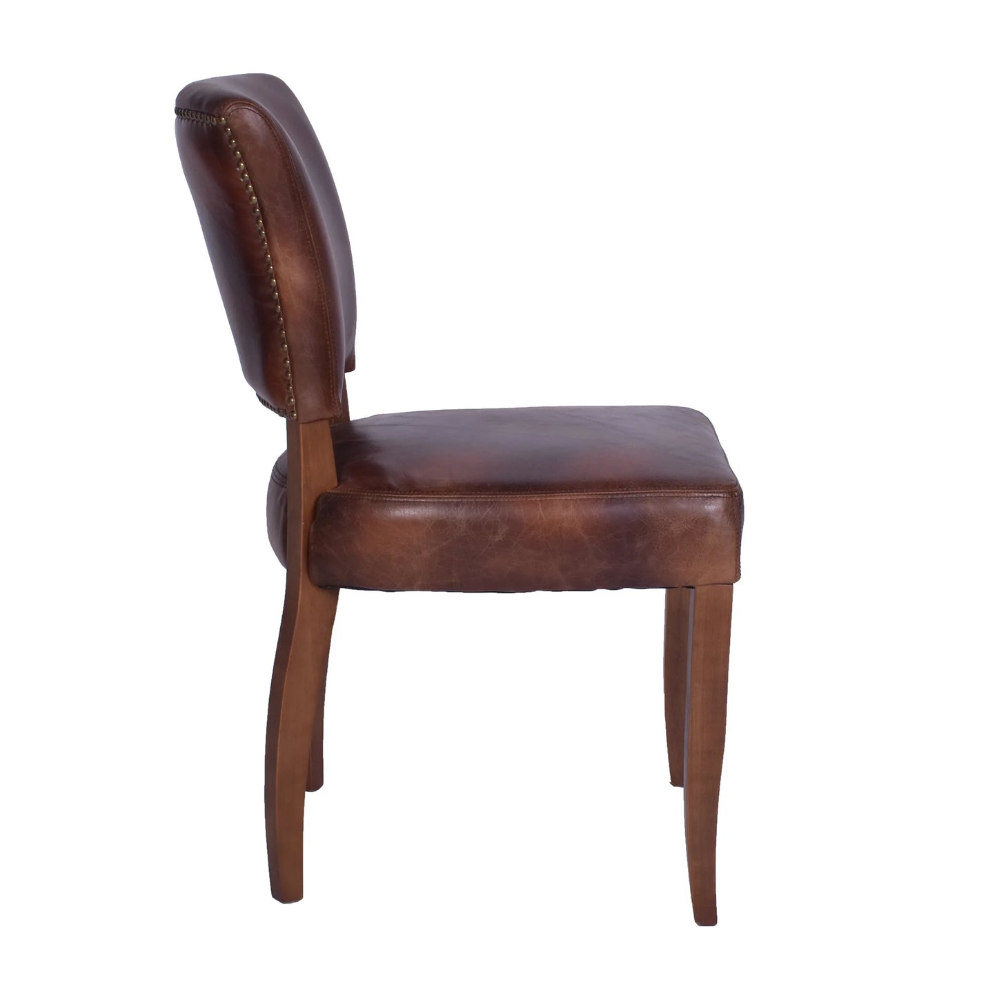 MORANG WAXED TOP GRAIN COWHIDE BROWN LEATHER DINING CHAIR MARON LEGS