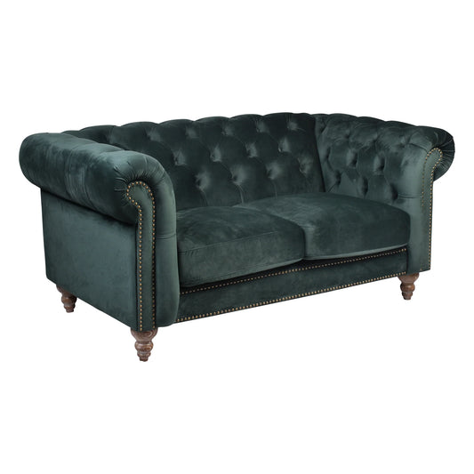 GOTCHA 2-SEATER CHESTERFIELD SOFA IN GREEN VELVET