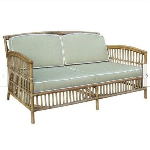 SHIPTON HAMPTONS RATTAN SOFA SETTEE COUCH IN TOBACCO/TAUPE CUSHION 2.5-SEATER WITH AN ADDITONAL OUTDOORS CUSHION COVER IN BLUE & WHITE STRIPES