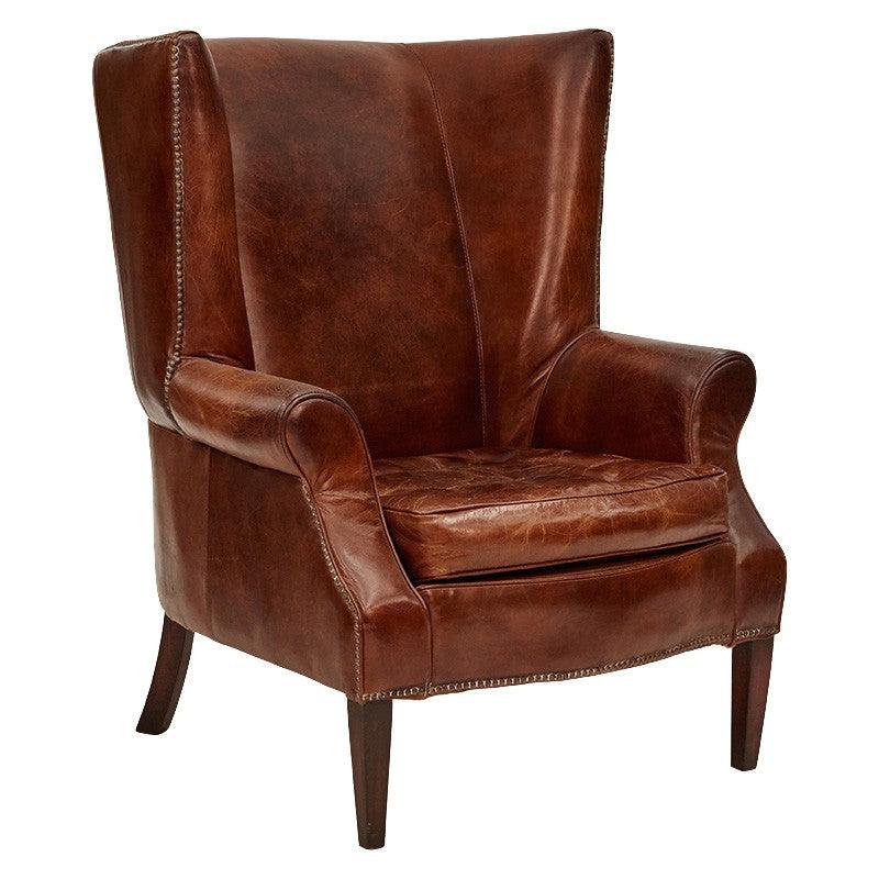 KILIMANJARO WINGBACK AGED LEATHER ARMCHAIR