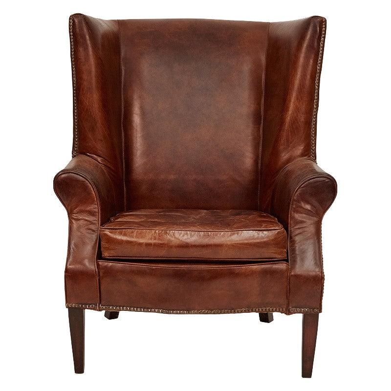 KILIMANJARO WINGBACK AGED LEATHER ARMCHAIR