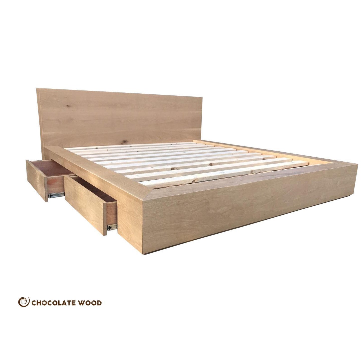 FANUCHI KING SIZE  BED  IN SOLID AMERICAN OAK - 4 DRAWERS - AUSTRALIAN CUSTOM MADE TO ORDER