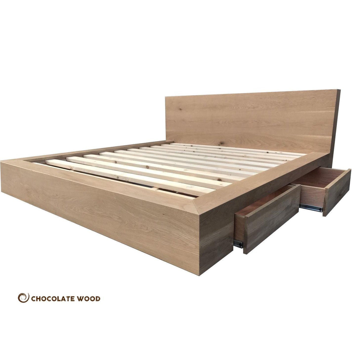 FANUCHI KING SIZE  BED  IN SOLID AMERICAN OAK - 4 DRAWERS - AUSTRALIAN CUSTOM MADE TO ORDER