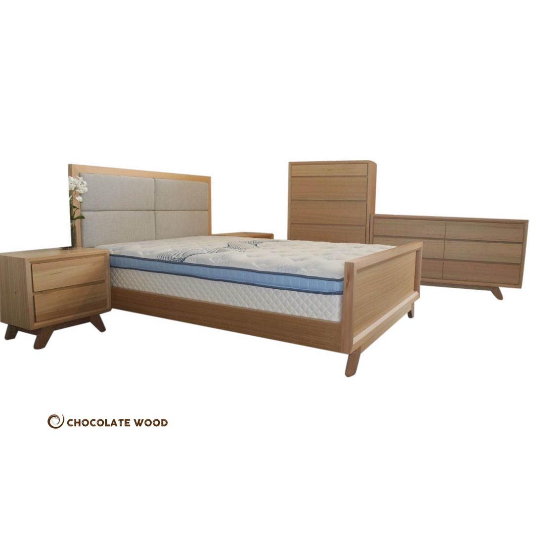 MIRANDA  5 PIECE QUEEN BEDROOM SUITE IN TASSIE OAK CLEAR LACQUER