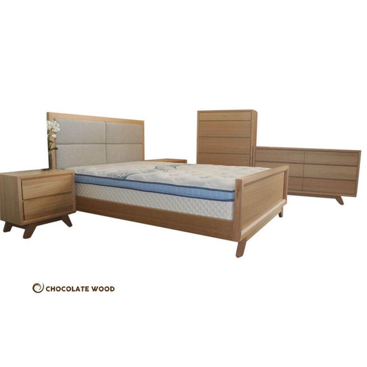 MIRANDA  5 PIECE QUEEN BEDROOM SUITE IN TASSIE OAK CLEAR LACQUER