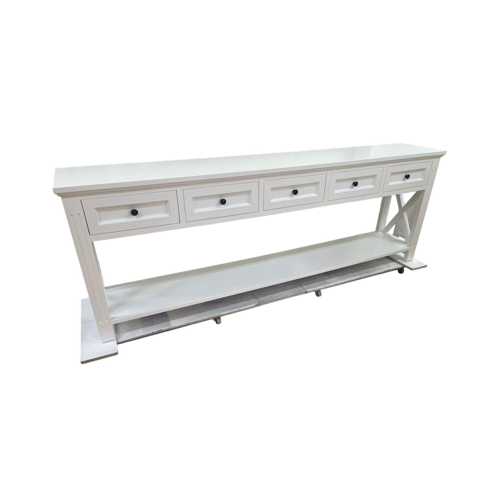 BRITTANY FRENCH PROVINCIAL CONSOLE TABLE /HALL TABLE 5 DRAWERS IN WHITE