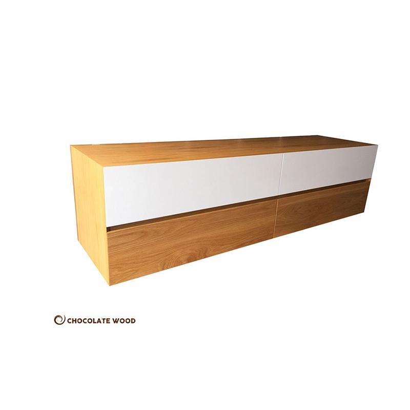 ALBERT POLYURETHANE WALL MOUNTED AMERICAN OAK 2 DRAWERS & 2 DROPDOWNS TV/ENTERTAINMENT UNIT 150CM...