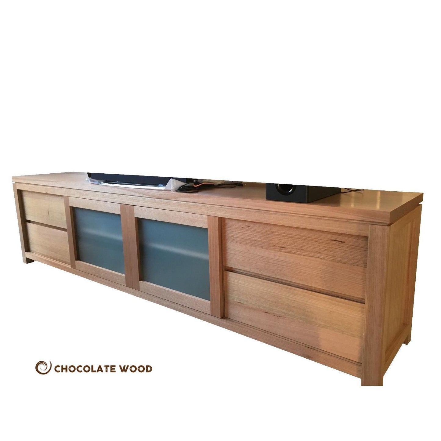 VERMONT AUSTRALIAN CUSTOM-MADE TV/ENTERTAINMENT UNIT WITH 4 DRAWERS & 2 SLIDING DOORS