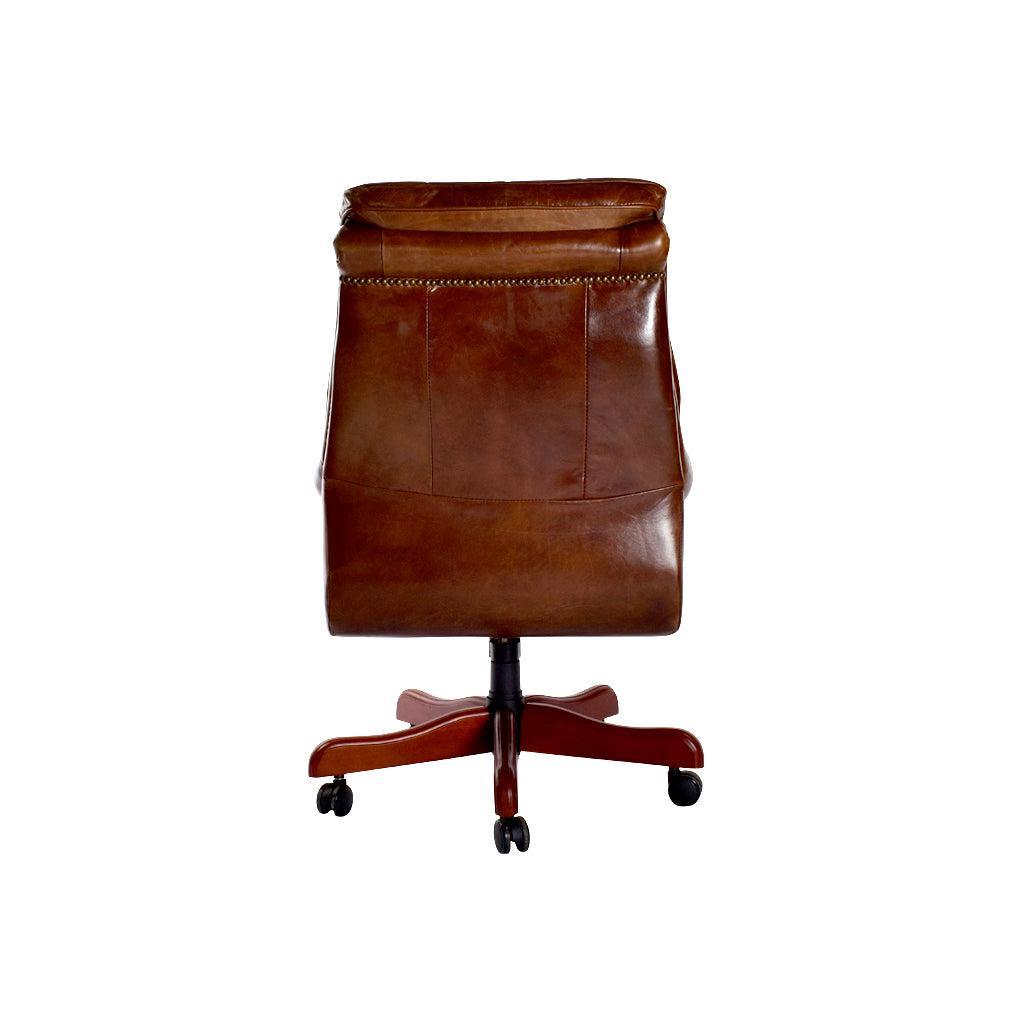 LEON AGED LEATHER OFFICE/DESK CHAIR ON CASTORS