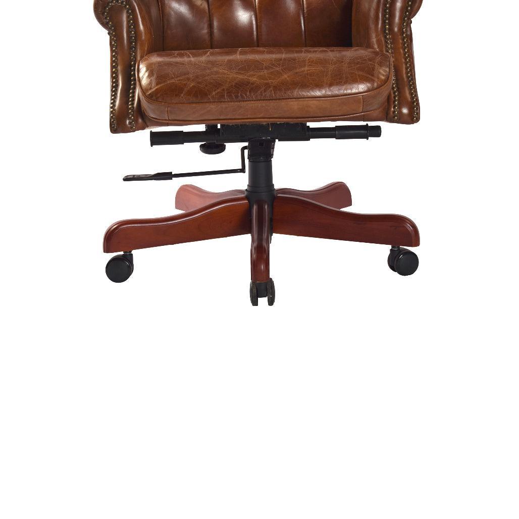 LEON AGED LEATHER OFFICE/DESK CHAIR ON CASTORS