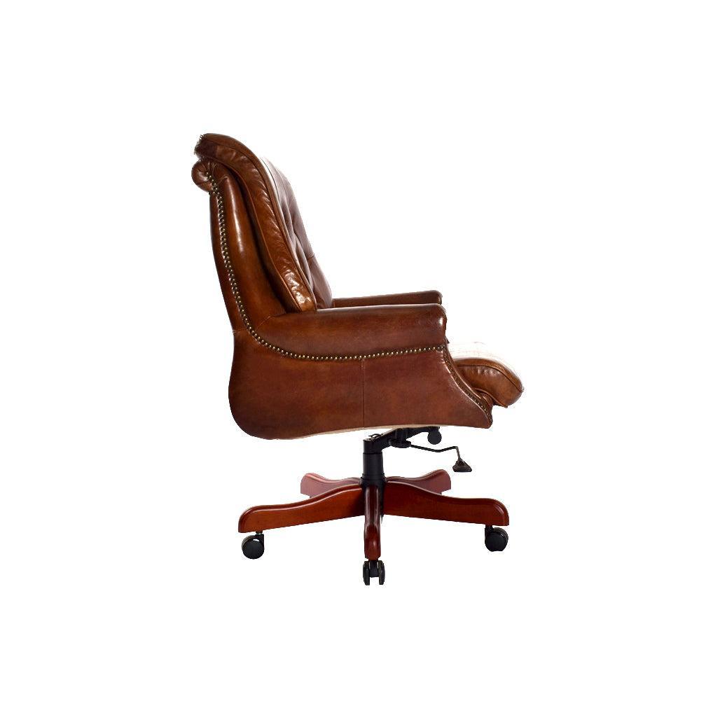 LEON AGED LEATHER OFFICE/DESK CHAIR ON CASTORS
