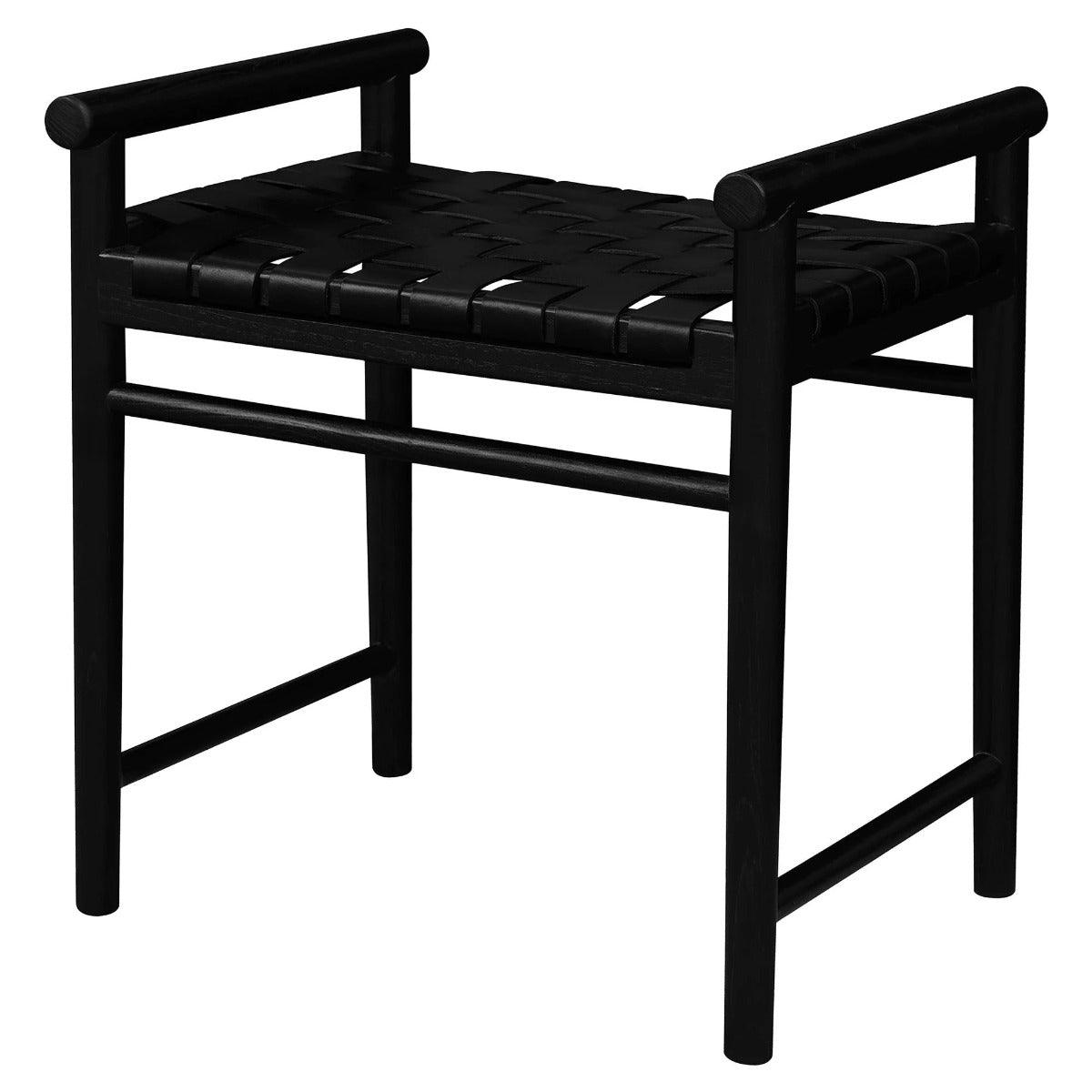 ELLIOT SINGLE SEATER BENCH WITH GENUINE WOVEN LEATHER BLACK