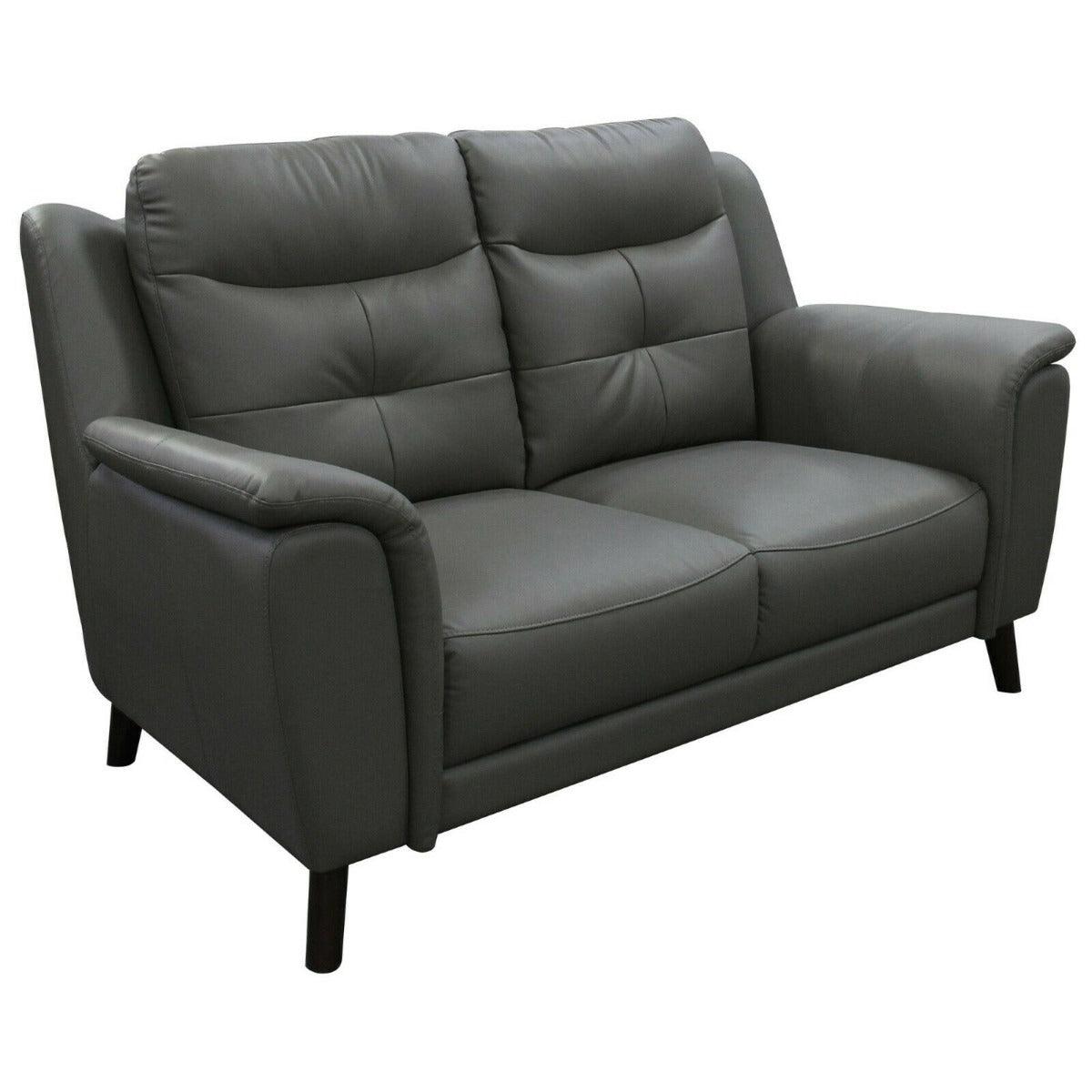 MALANIA 2-SEATER REAL LEATHER SOFA SETTEE COUCH GUNMETAL - MyChocolateWood