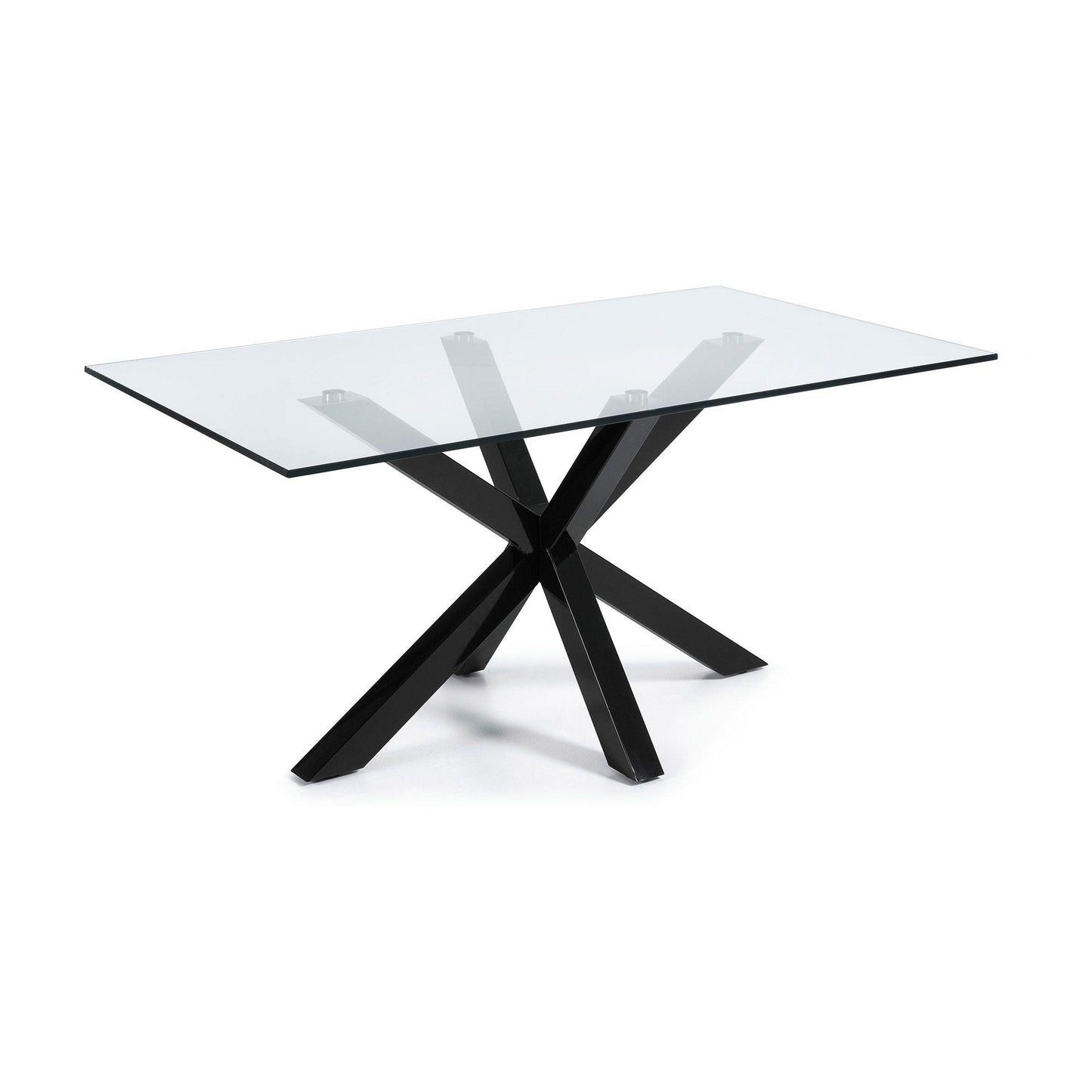 MESSI DINING SET - BLACK LEGS, CLEAR TOP TABLE + 6 BEIGE DINING CHAIRS