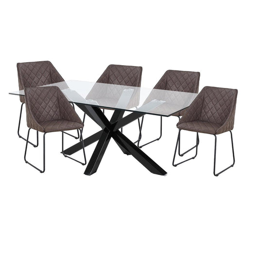 CHEAP CLEAR TOP TABLE + 6 BROWN DINING CHAIRS IN SYDNEY