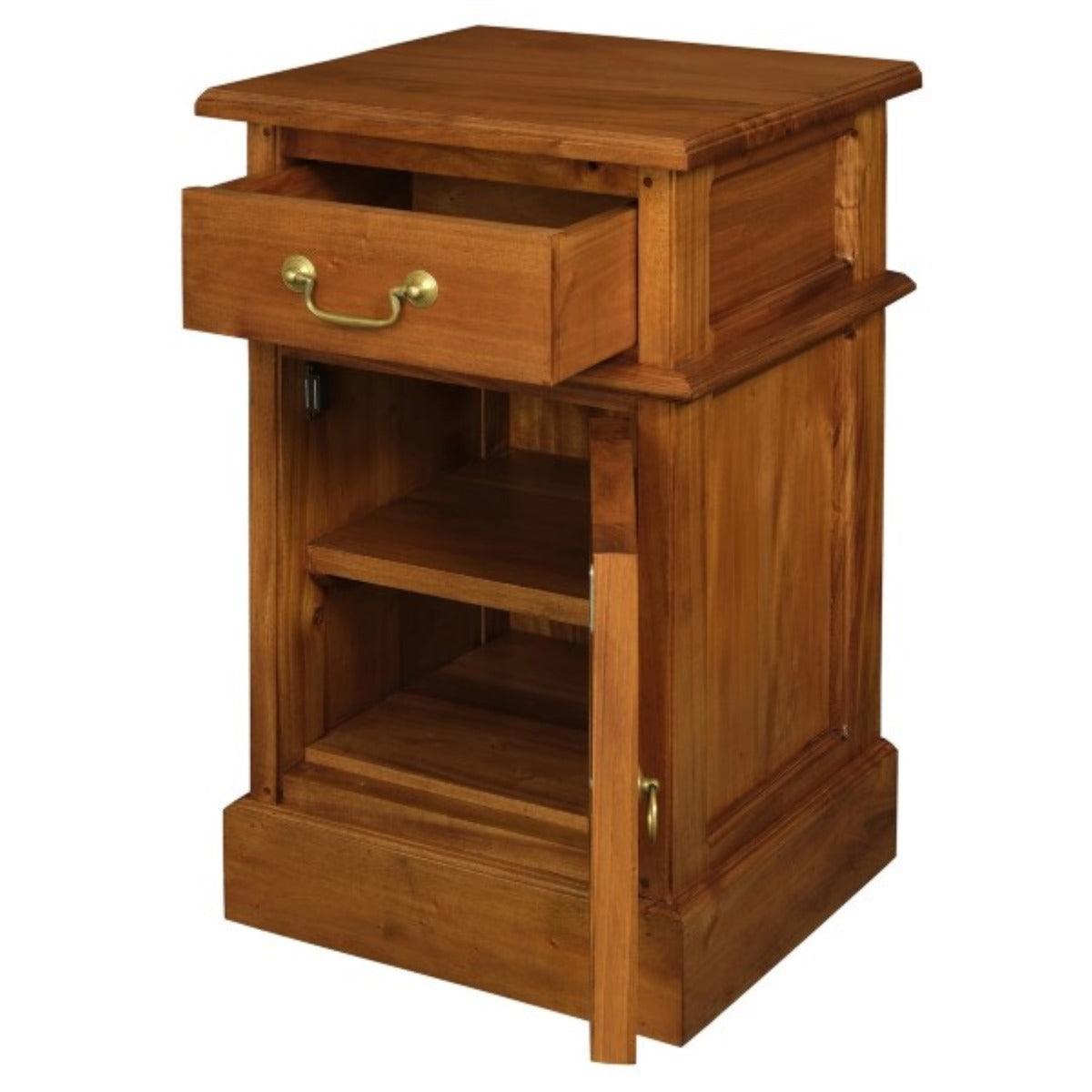 TASMANIA SOLID MAHOGANY TIMBER BEDSIDE TABLE, RIGHT HAND SIDE, LIGHT PECAN