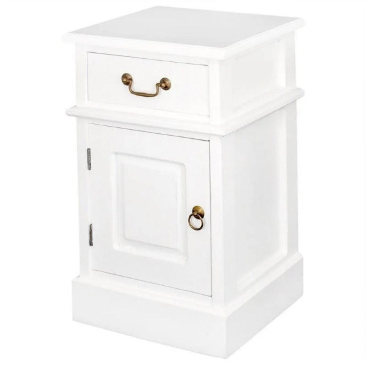TASMANIA SOLID MAHOGANY TIMBER BEDSIDE TABLE, LEFT HAND SIDE, WHITE