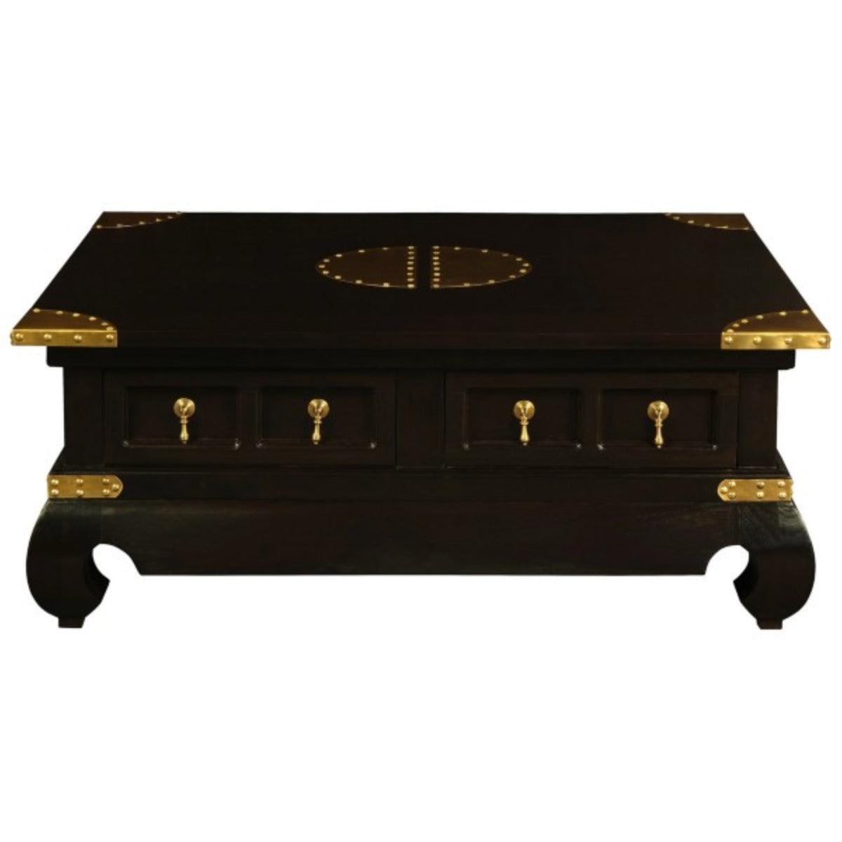 HIROKO SOLID MAHOGANY CHINESE STYLE 4 DRAWERS RECTANGULAR COFFEE TABLE IN CHOCOLATE