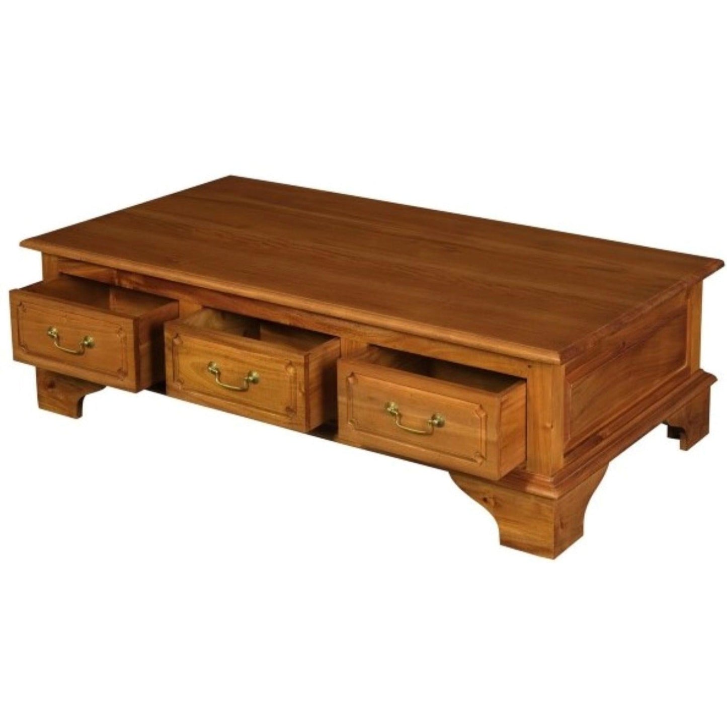 KLEVERSON SOLID MAHOGANY 6 DRAWERS RECTANGULAR COFFEE TABLE IN LIGHT PECAN