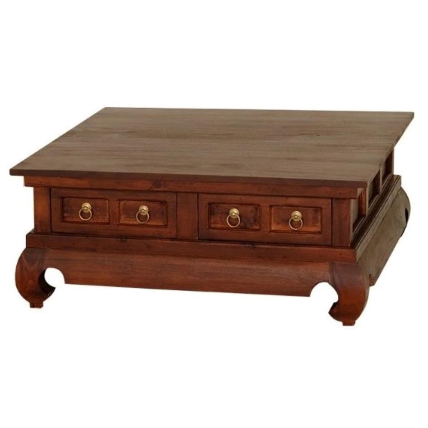 SOLID MAHOGANY 4 DRAWERS OPIUM LEG RECTANGULAR COFFEE TABLE IN MAHOGANY