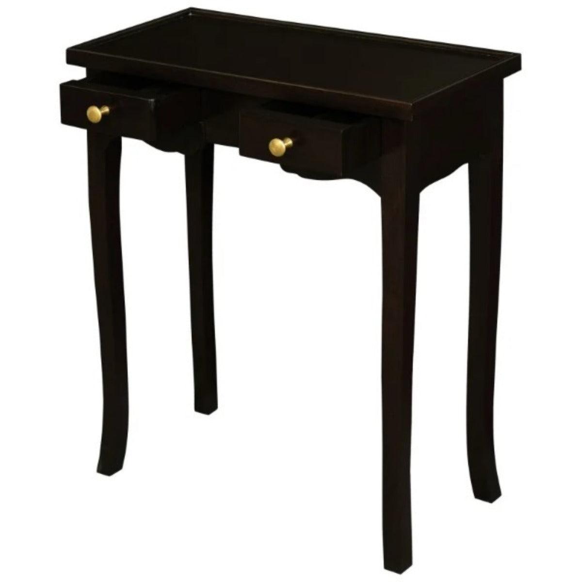 MANDY QUEEN ANN SOLID MAHOGANY 2 DRAWER PHONE/CONSOLE TABLE IN CHOCOLATE