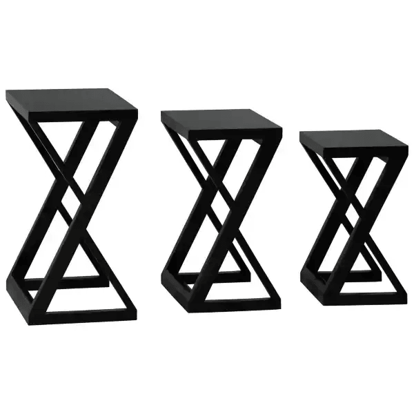 BRESCIA SOLID MAHOGANY NEST OF TABLES/SET OF 3 SMALL SOLID MAHOGANY TABLES IN BLACK - MyChocolateWood