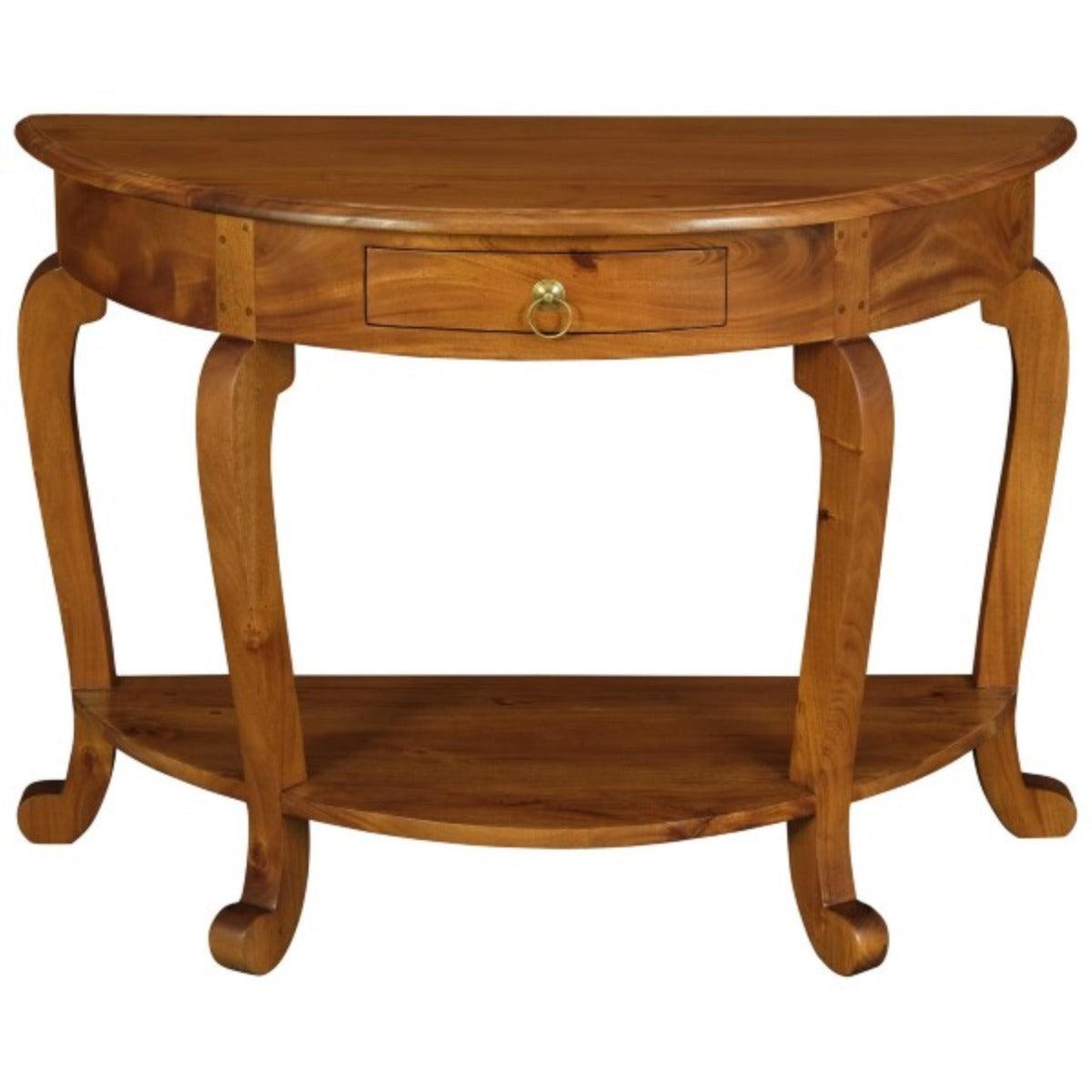 FRANCIS CABRIOL LEG SOLID MAHOGANY TIMBER HALF ROUND SOFA TABLE- LIGHT PECAN