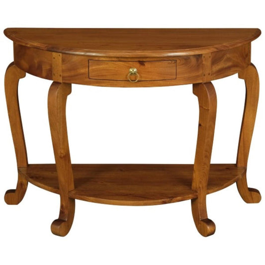 FRANCIS CABRIOL LEG SOLID MAHOGANY TIMBER HALF ROUND SOFA TABLE- LIGHT PECAN