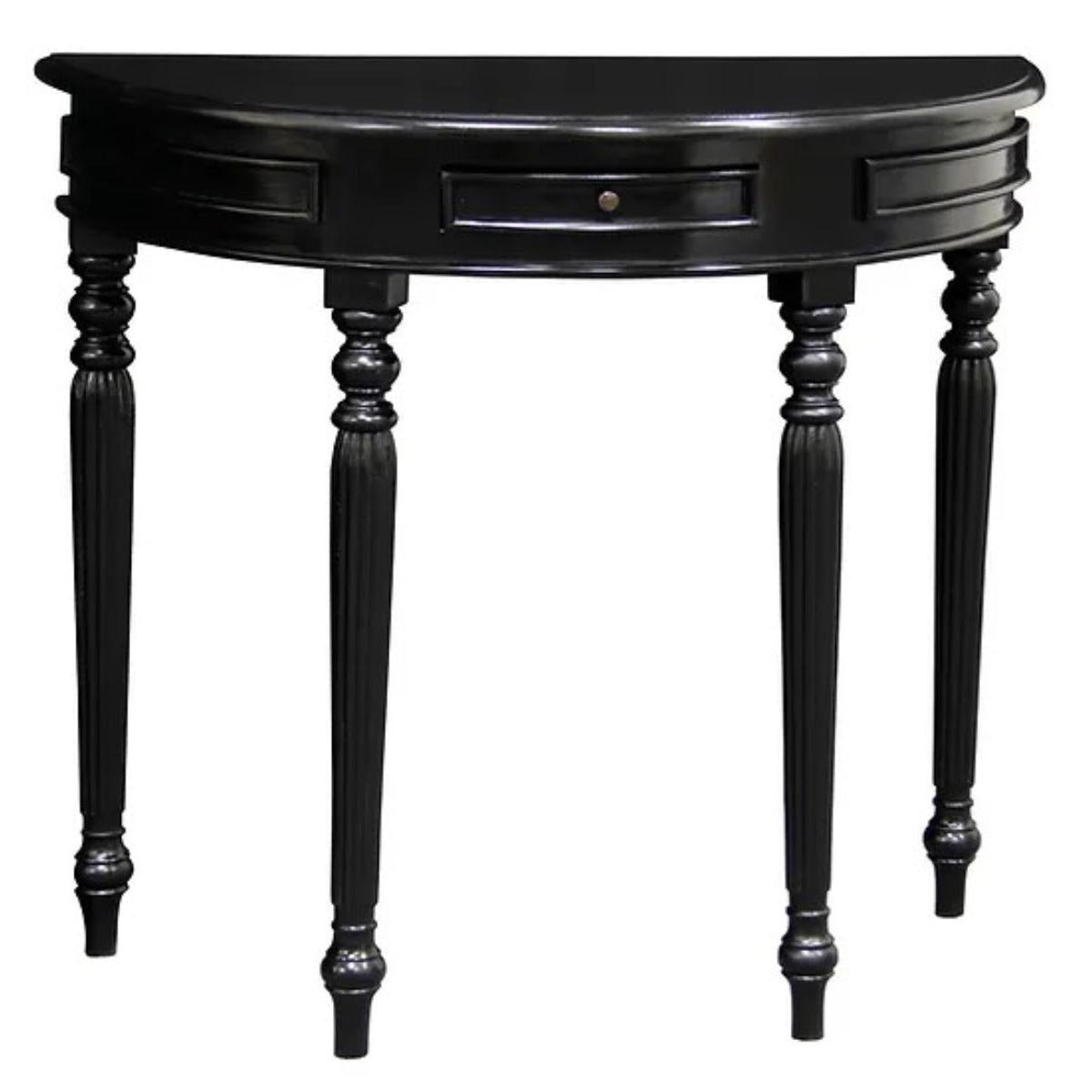 EMERY SOLID MAHOGANY TIMBER HALF MOON CONSOLE TABLE/HALL TABLE  BLACK 83CM