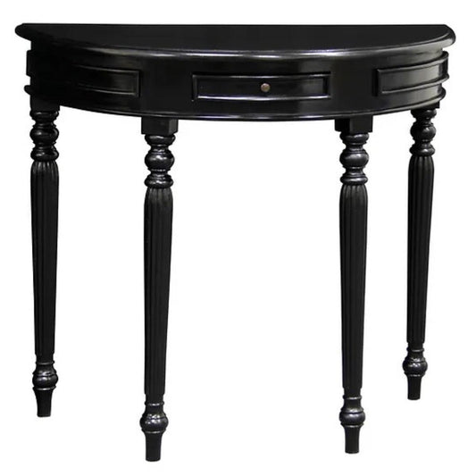 EMERY SOLID MAHOGANY TIMBER HALF MOON CONSOLE TABLE/HALL TABLE  BLACK 83CM