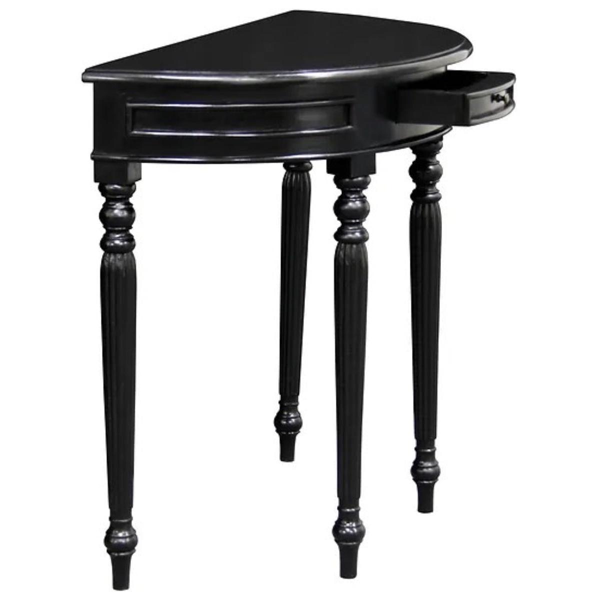 EMERY SOLID MAHOGANY TIMBER HALF MOON CONSOLE TABLE/HALL TABLE BLACK 83CM - MyChocolateWood