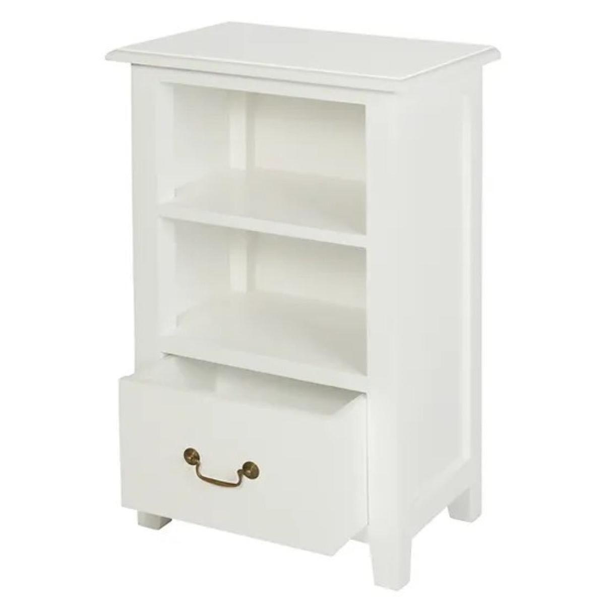 BENEDICT SOLID MAHOGANY TIMBER BEDSIDE TABLE WITH 1 DRAW & 1 SHELF IN WHITE