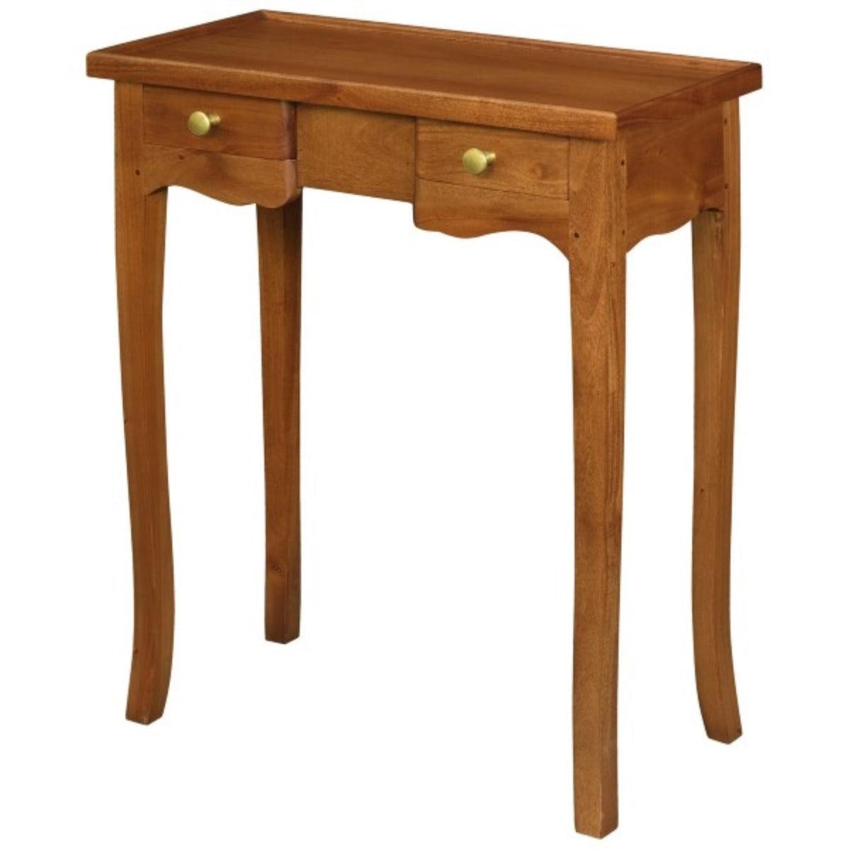 MANDY QUEEN ANN SOLID MAHOGANY 2 DRAWER PHONE/CONSOLE TABLE IN LIGHT PECAN