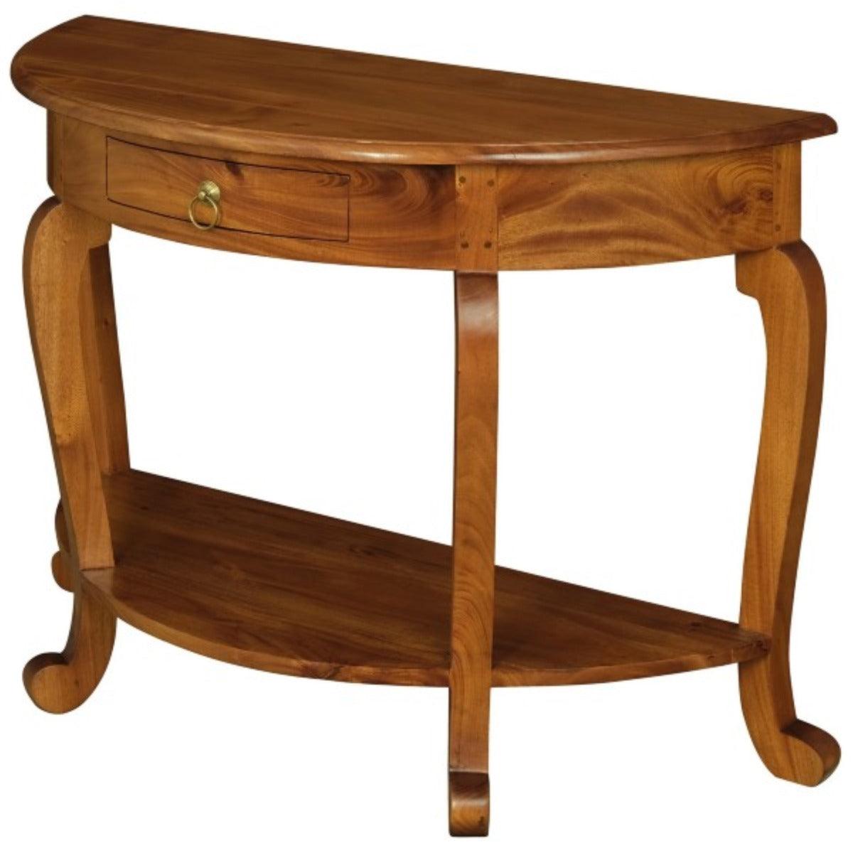 FRANCIS CABRIOL LEG SOLID MAHOGANY TIMBER HALF ROUND SOFA TABLE- LIGHT PECAN