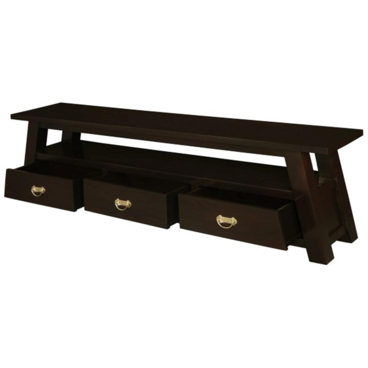 LORIAN SOLID MAHOGANY TIMBER 3 DRAWER 190CM TV/ENTERTAINMNET UNIT - CHOCOLATE
