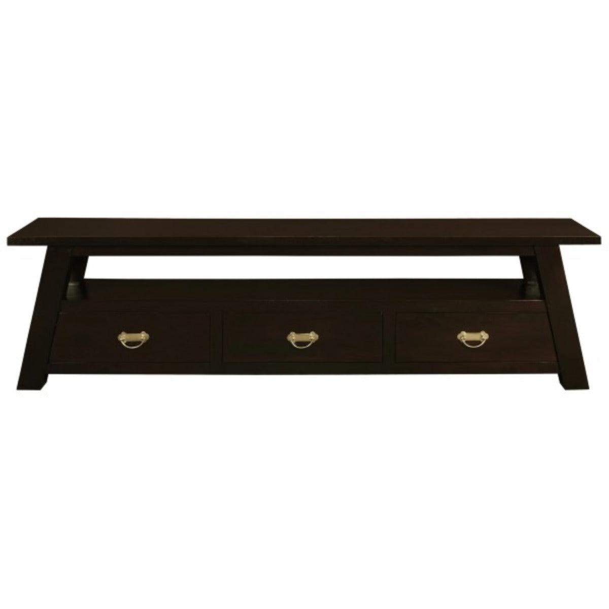 LORIAN SOLID MAHOGANY TIMBER 3 DRAWER 190CM TV/ENTERTAINMNET UNIT - CHOCOLATE