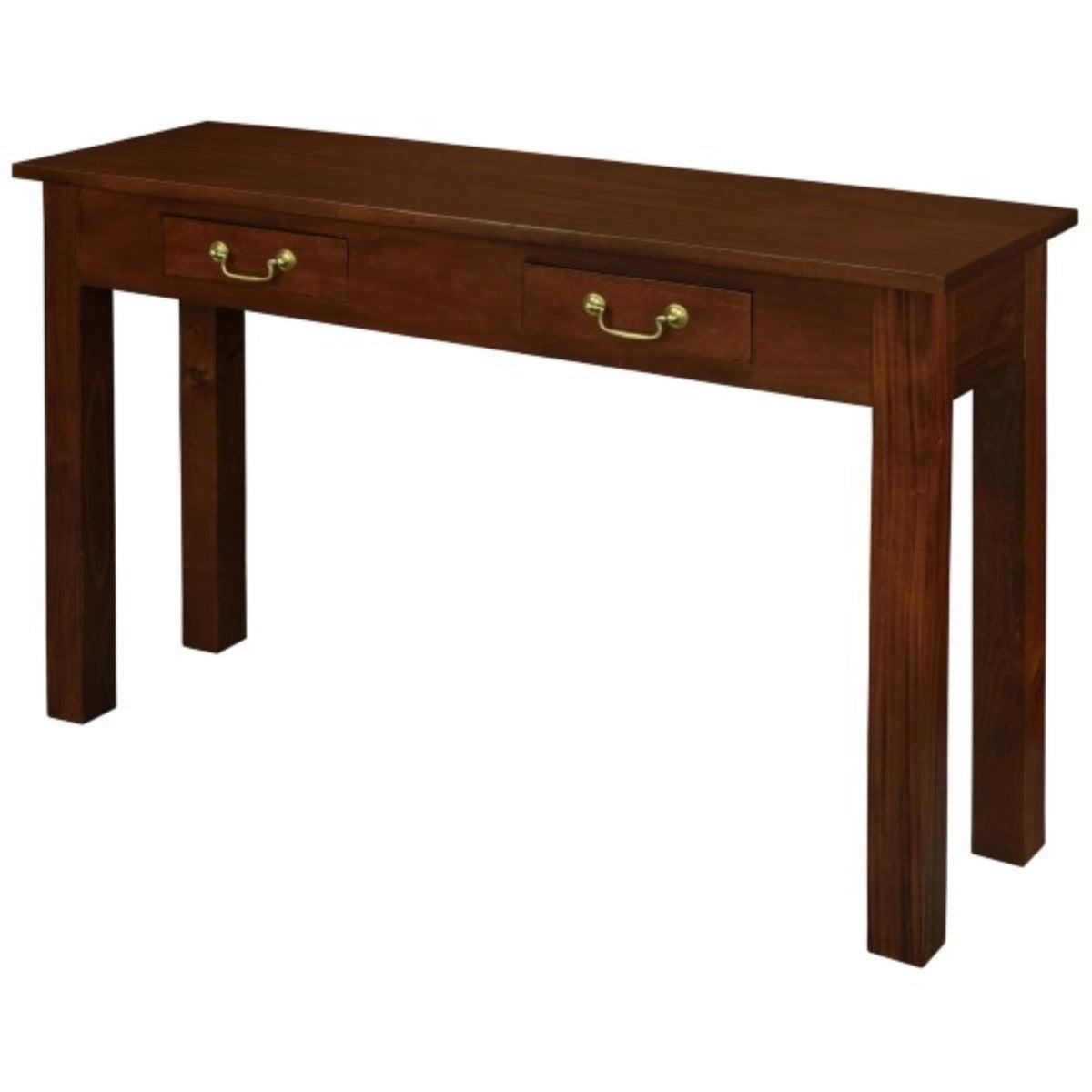 STRAIGHT LEG SOLID MAHOGANY TIMBER CONSOLE TABLE WITH 2 DRAWERS 120CM IN MAHOGANY