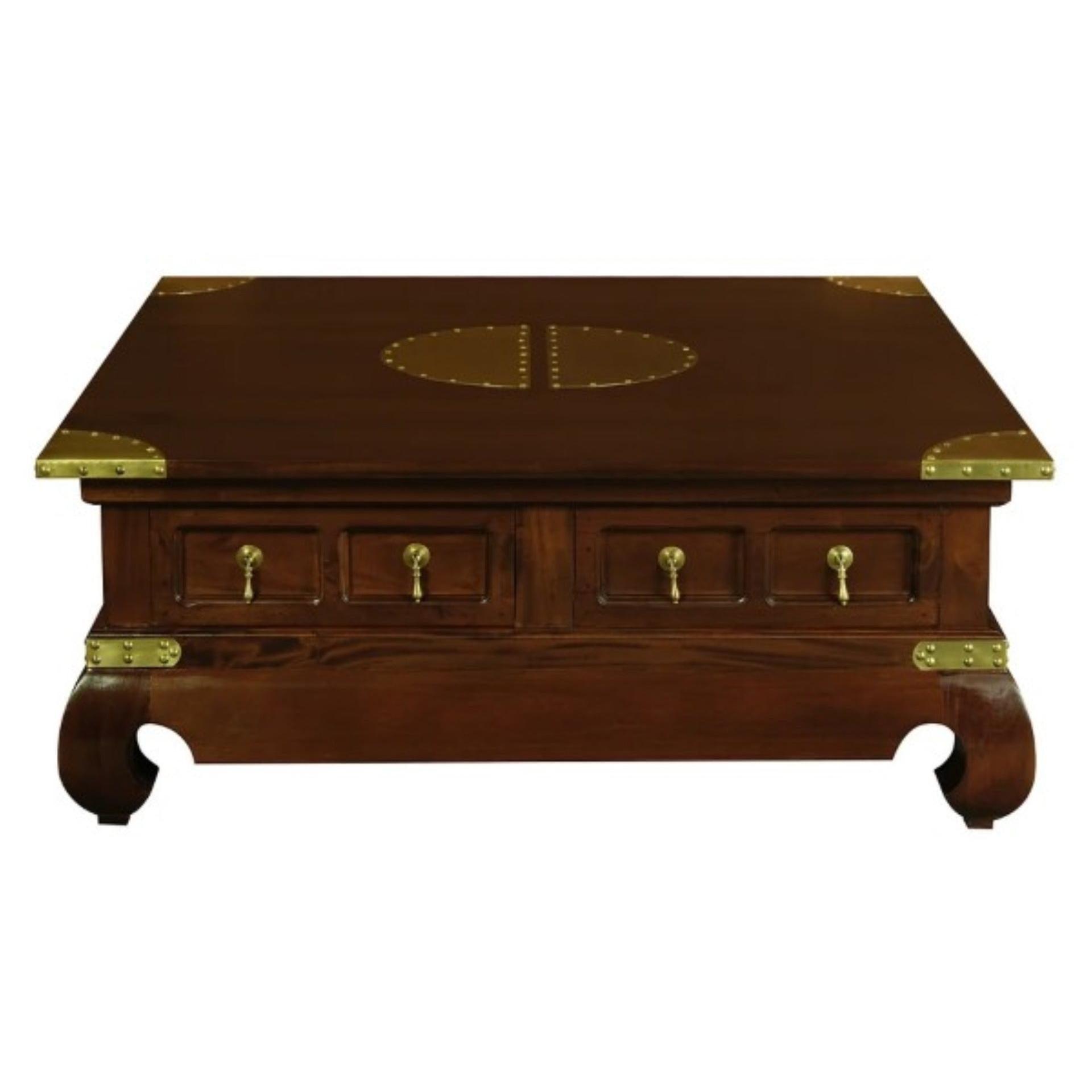 HIROKO CHINESE STYLE SOLID MAHOGANY  SQUARE COFFEE TABLE 4 DRAWERS IN MAHOGANY COLOUR