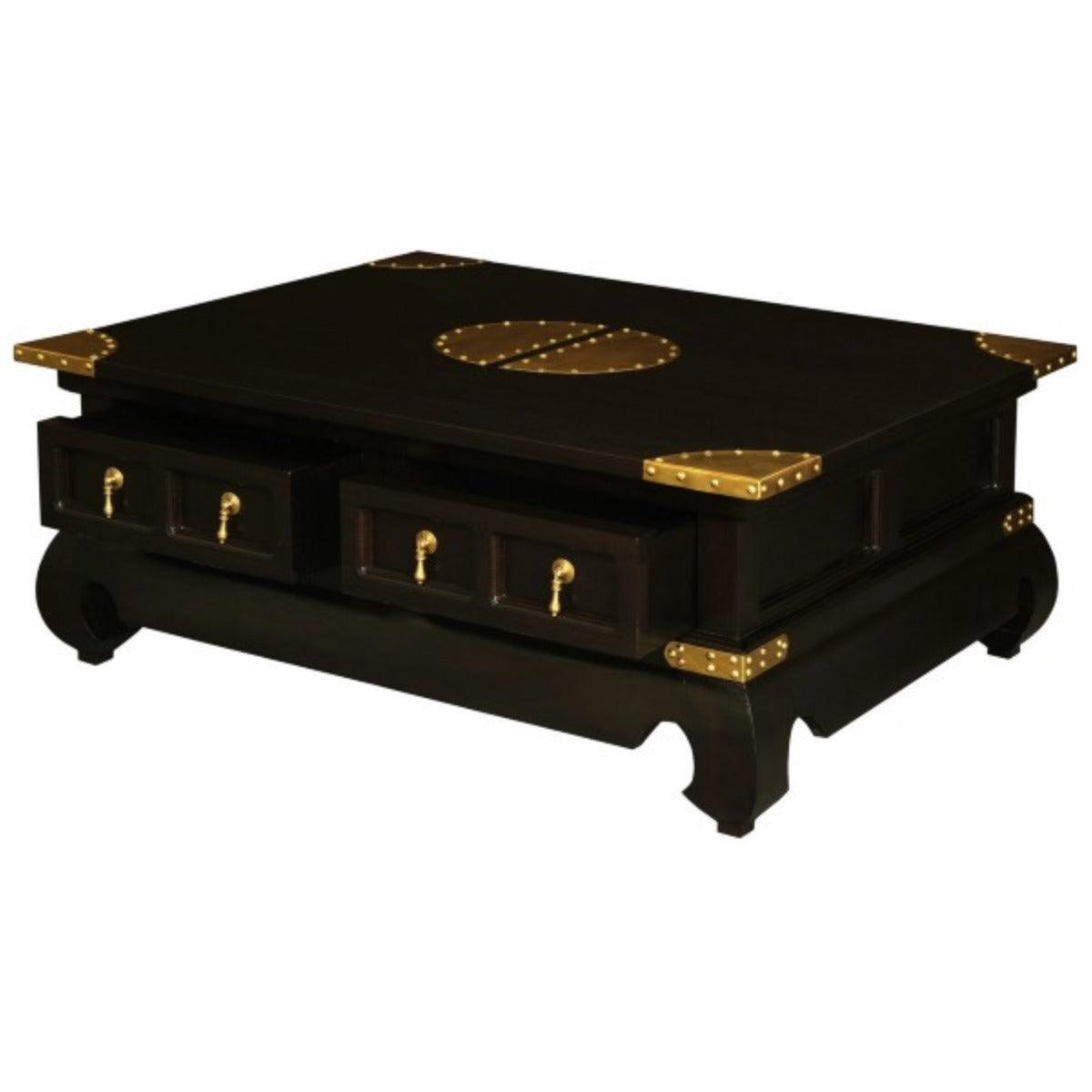 HIROKO SOLID MAHOGANY CHINESE STYLE 4 DRAWERS RECTANGULAR COFFEE TABLE IN CHOCOLATE