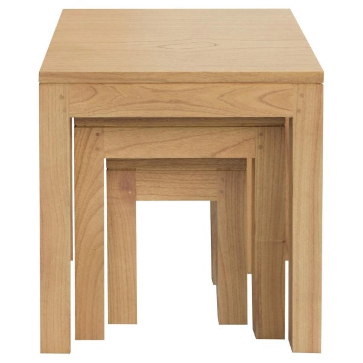 TANAKA SOLID MINDI WOOD NEST OF TABLES/SET OF 3 SMALL SOLID MINDI WOOD TABLES IN NATURAL