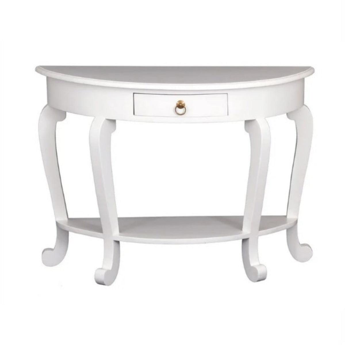 FRANCIS CABRIOL LEG SOLID MAHOGANY TIMBER HALF ROUND SOFA TABLE- WHITE