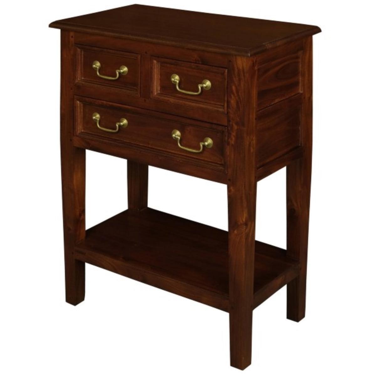 BIRKDALE 3 DRAWER SIDE TABLE/WITH SHELF IN SOLID MAHOGANY- MAHOGANY