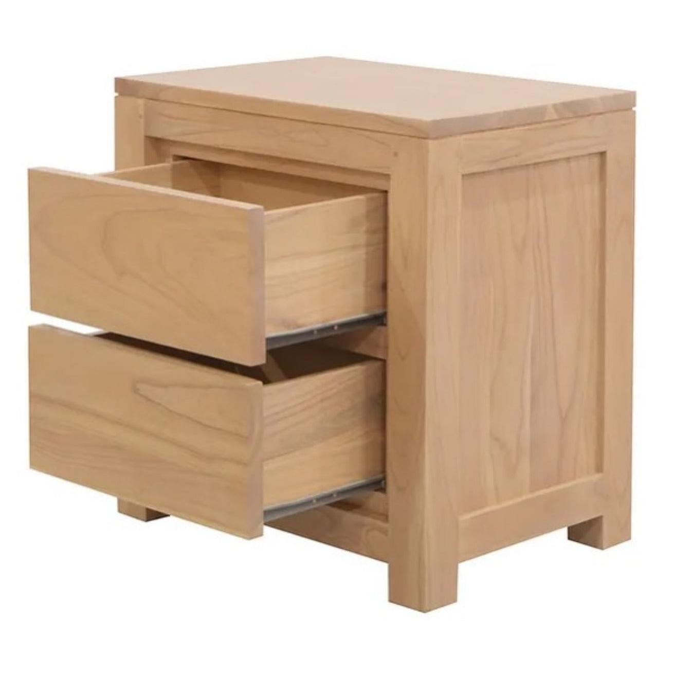 TANAKA SOLID MAHOGANY TIMBER BEDSIDE TABLE WITH 2 DRAWERS IN NATURAL - MyChocolateWood