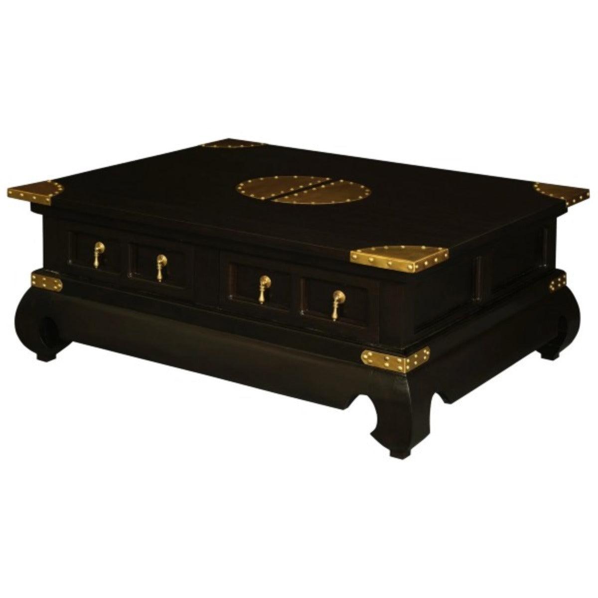 HIROKO SOLID MAHOGANY CHINESE STYLE 4 DRAWERS RECTANGULAR COFFEE TABLE IN CHOCOLATE