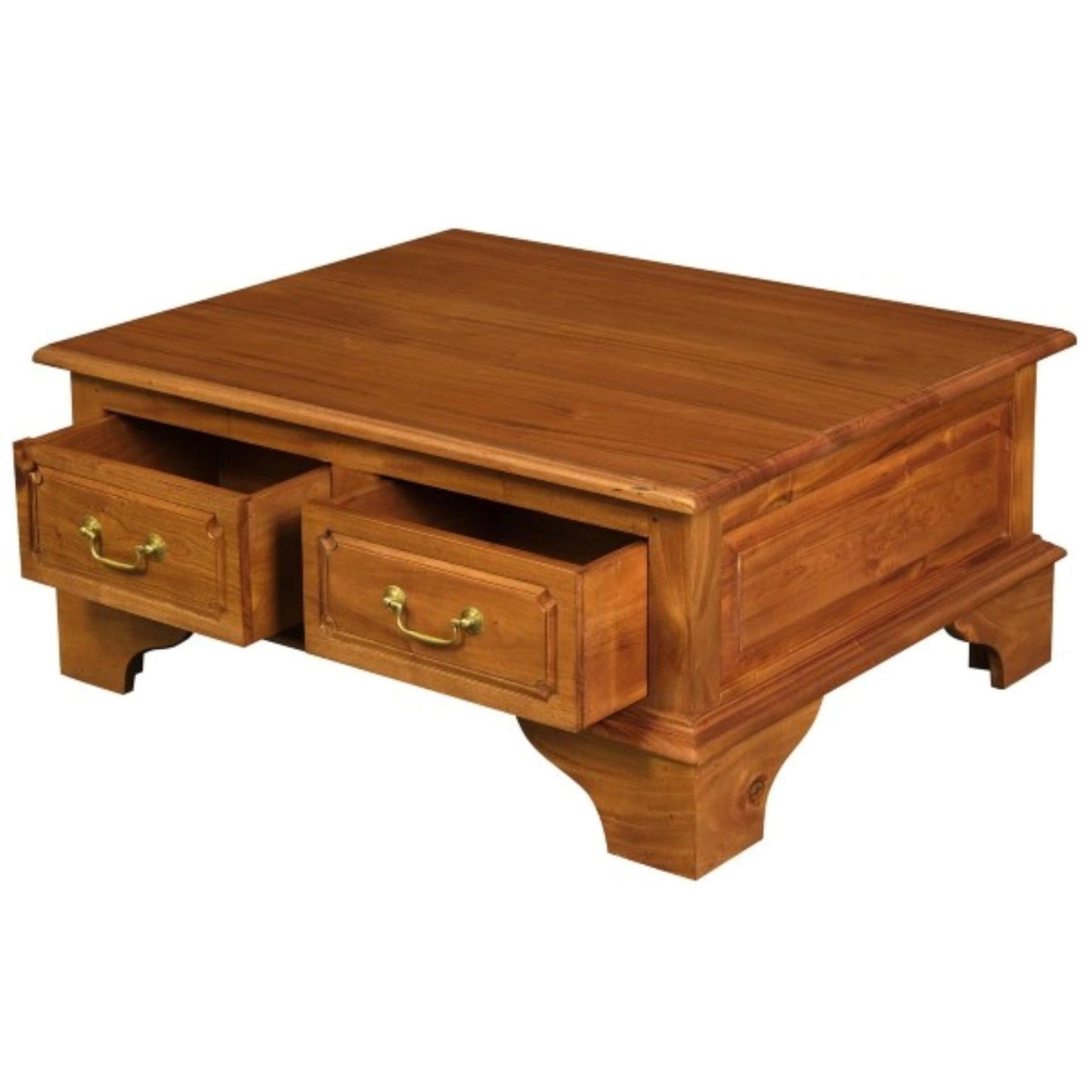 KLEVERSON SOLID MAHOGANY 4 DRAWERS RECTANGULAR COFFEE TABLE IN LIGHT PECAN