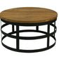 ALBASHA RECYLCED PINE & METAL ROUND COFFEE TABLE NATURAL/BLACK - MyChocolateWood