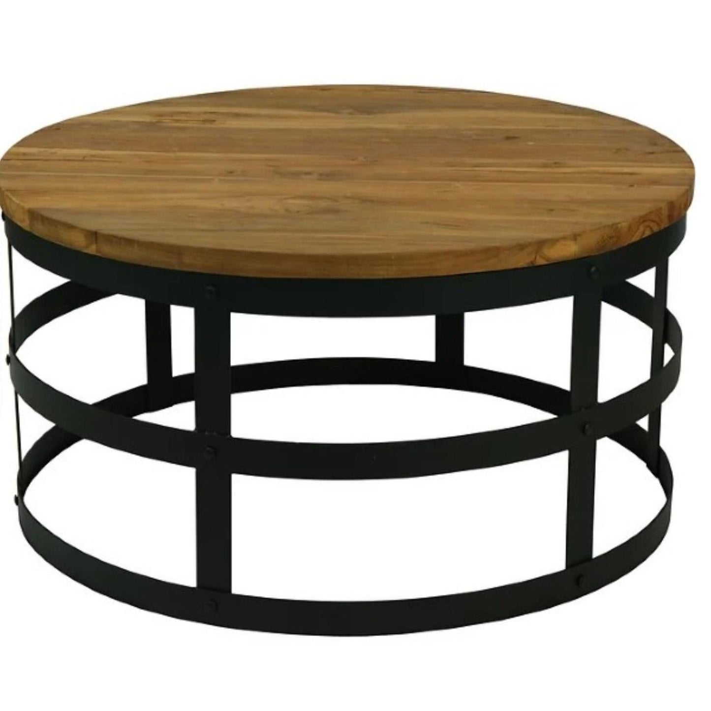 ALBASHA RECYLCED PINE & METAL ROUND COFFEE TABLE NATURAL/BLACK