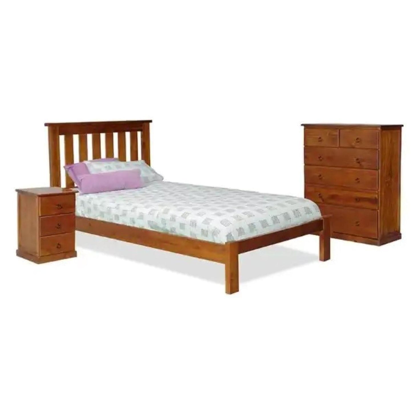 MONAVILLE QUEEN BED IN SOLID PINE/BLACKWOOD FINISH